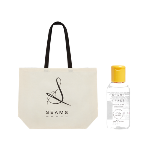 SEAMS tote bag and hand sanitiser